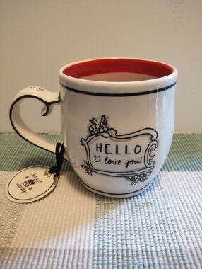 Home Essentials White Mug with Red Interior and Black Script